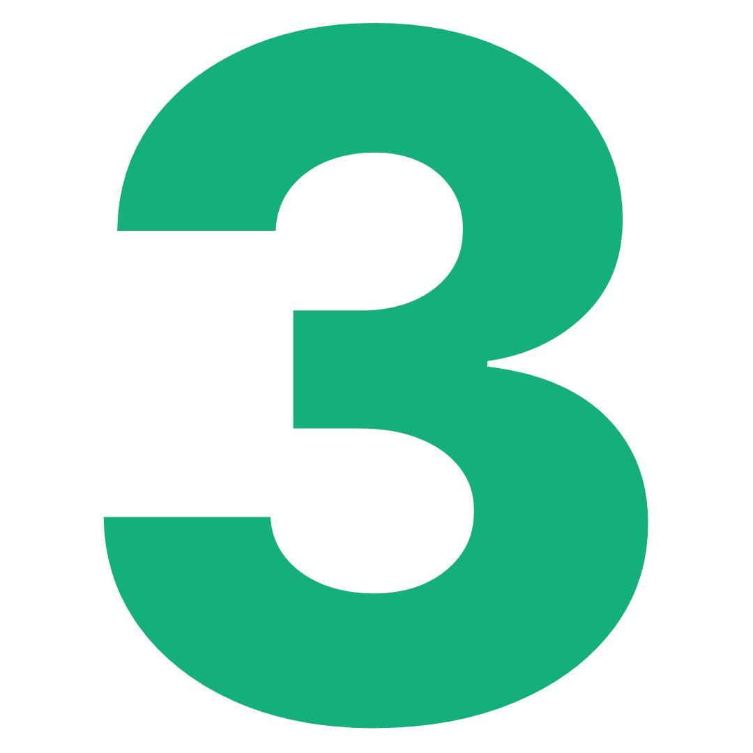 Large green number three on a black background.