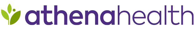 athenahealth logo with purple text and green leaf icon