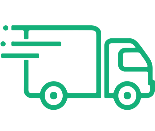 Outline of a delivery truck with motion lines, indicating fast delivery.
